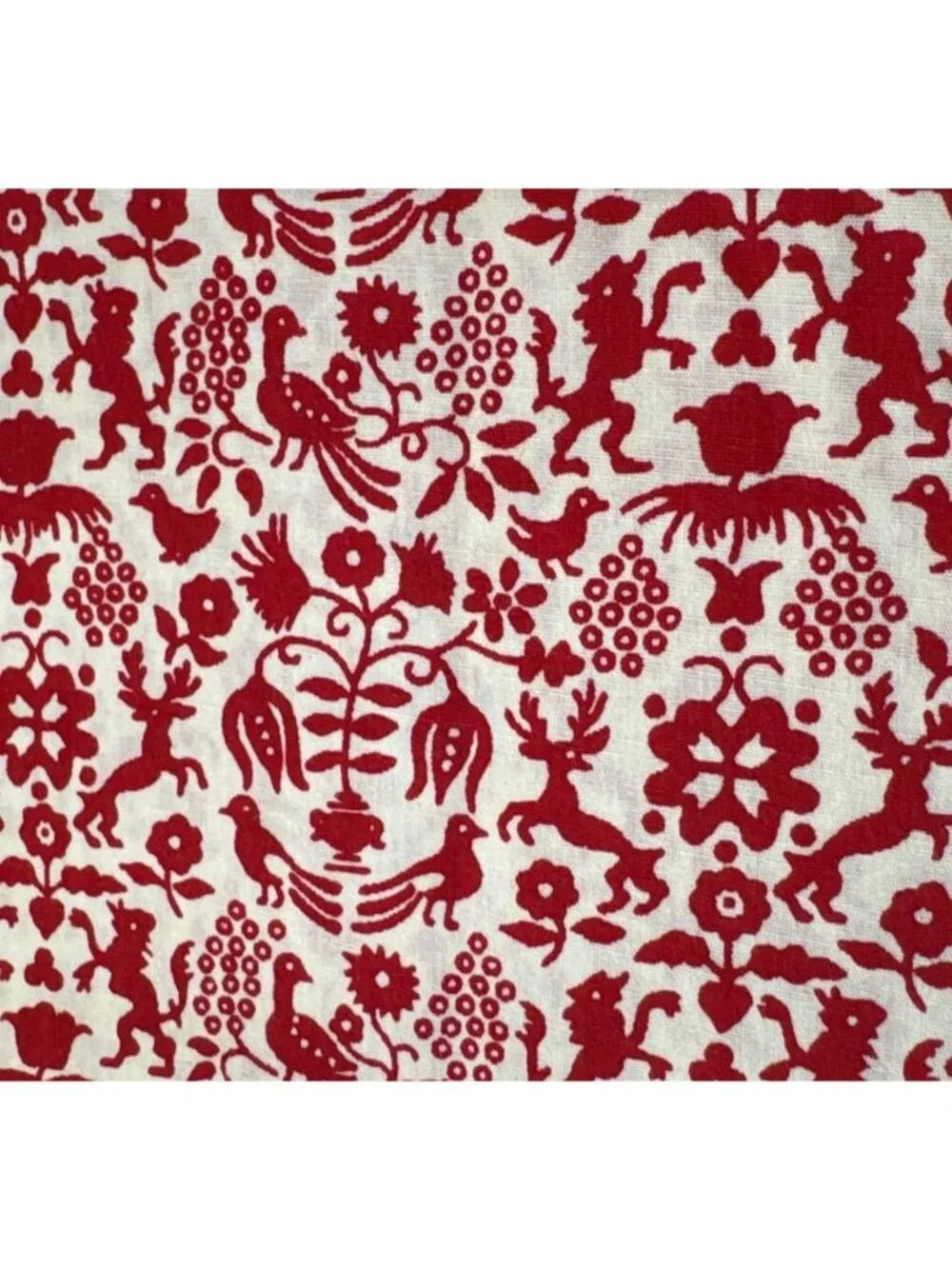 Red & Cream Cotton Fabric Folk Animal Pattern 23 x 42